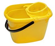 Abbey Plastic Mop Bucket with Wringer 12 Litre – Floor Bucket for General and Small Area Cleaning – Colour Coded Plastic Bucket with Side Lip for Easy Pouring - Cleaning Mop Bucket Yellow