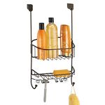 mDesign Modern Metal Wire Over The Bathroom Shower Door Caddy, Hanging Storage Organizer Center with Built-in Hooks and Baskets for Stall/Tub, Holds Shampoo, Body Wash, Loofahs, Razors - Bronze