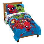 Jay Franco Marvel Avengers Heroes Amigos 4 Piece Toddler Bed Set - Super Soft Microfiber Bed Set - Bedding Features Captain America, Hulk, Iron Man, and Spiderman (Official Marvel Product)