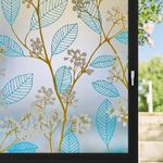 PRIVAC™ Vinyl Self Adhesive Window Films for Glass Privacy Frosted Glass Film Decorative Window Sticker Window Tinting for Home & Office Glass Bathroom Living Room - Blue Leaves (24x72 Inch)