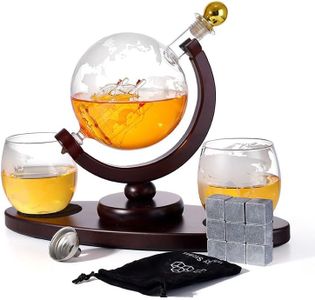 Whiskey Decanter Globe Set with 2 Etched Whiskey Glasses,9 Whiskey Stones,1 Funnel - for Liquor Scotch Bourbon Vodka, Gifts for Men - 850ml(28oz)