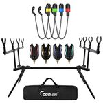 XINZY Adjustable Retractable Carp Fishing Rod Stand with LED Bite Alarms