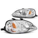 DNA Motoring HL-OH-HC99-CH-AM Chrome Amber Headlights Replacement For 99-00 Civic