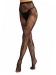 EVERSWE High Waist Fishnet Tights Thigh High Stockings Suspender Pantyhose (Allover Butterfly, LXL)