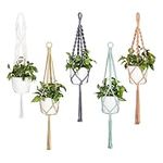 Navaris Macrame Plant Hangers (Set of 5) - Macrame Plant Hanger Set Cotton Pot Holder Hanging Plants Indoor Outdoor - Pack with 5