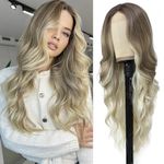 WOKAA Blonde Wigs for Women 26 Inch Middle Part Body Wave Wig Natural Looking Synthetic Ombre blonde Wavy Wig for Cosplay Daily Party Use