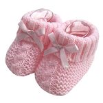 Nursery Time Baby Boys Girls 1 Pair Knitted Booties Soft Newborn Knitted Booties with Bow 116-354 (Pink)