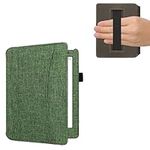 kwmobile Case Compatible with Kobo Aura H2O Edition 2 - Fabric Cover with Magnetic Closure, Strap, Pocket - Green