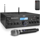 Pyle Wireless Microphone Bluetooth Amplifier - 200W Peak Power Dual Channel Stereo Audio Receiver w/ USB, AUX in, Dual Mic Inputs w/ Echo Control, RCA Input - For Karaoke, Home Theater, Music Studio