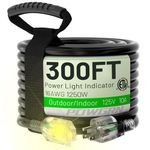 300 FT 16/3 Black Indoor Outdoor Extension Cord Waterproof, 3 Prong Flexblie SJTW Cold Weatherproof -50°C Appliance Extension Cord 10 AMP 1250W 16AWG Heavy Duty Electric Cord, POWGRN ETL Listed