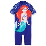 Disney Girls One Piece Swimming Costume, Full Kids Swimsuit - Girls Gifts (Blue Ariel, 7-8 Years)