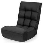 Giantex Folding Floor Gaming Chair Sleeper 4-Position Adjustable, Headrest 5-Angle Adjustable, Side Pocket, Folding Lazy Sofa Cushioned Couch Lounger, Easy for Storage (Black)