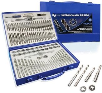 100pcs Tap and Die Set in SAE and Metric Sizes with Drill Bits for Cutting External and Internal Threading and Drilling Tools for Repairing Rethreading DIY with Accessories and Storage Box