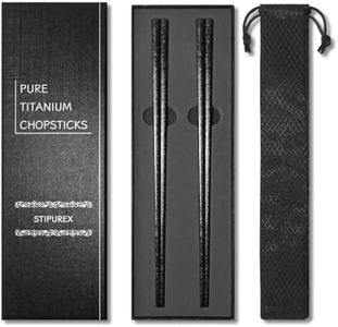 Titanium Chopsticks 2 Pairs 99.8% Pure Titanium Reusable – Lightweight Non-Toxic Utensils with Gift Box & Travel Pouch for Home, Camping, Hiking, Office Lunch (Solid Black)