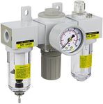 PneumaticPlus SAU2000M-N02G Mini Three-Unit Combo Compressed Air Filter Regulator Lubricator FRL, Air Preparation Unit 1/4" NPT - Poly Bowl, Manual Drain, Gauge