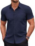 COOFANDY Mens Shirt Muscle Fit Dress Athletic Fit Casual Button Down, Navy Blue, Small, Short Sleeve