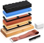 Knife Sharpener Stone Set- Whetstone Sharpening Includes 4 Side Grit 400/1000 3000/8000 Whetstones, Non-Slip Bamboo Base, Angle Guide，Polishing Compound，Leather Strop, Flattening Stone