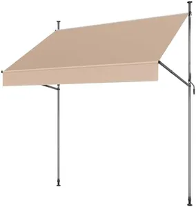 Grandekor Manual Retractable Awning,138" W x 118" H,No Drilling Outdoor Sun Shade Patio Awning,Adjustable Patio Door Window with UV 50+ Protection for Backyard,Garden,Balcony,Max Height 118",Khaki