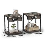 VASAGLE Side Tables with Charging Station, Set of 2 End Tables with USB Ports and Outlets, Chestnut Brown and Black ULET372B74