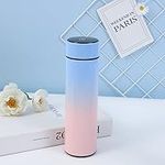 QiCheng&LYS 500ML Travel Mug, Flask with Temperature Display Vacuum Cup with Flask 304 Stainless Steel,Insulation Cup, Double Walled Vacuum for Heat and Cold Water (Blue Gradient)