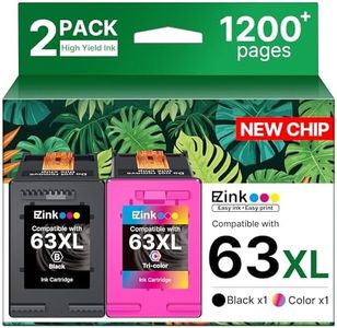 63XL Ink Cartridges Black and Color Remanufactured Replacement for HP Ink 63 for HP 63XL Ink Cartridges Combo Pack Work for HP Officejet 4650 3830 3833 5255 5258 Envy 4520 Deskjet 1112 3637 (2 Pack)