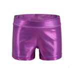 Girls Dance Short Gymnastics Athletic Shorts Sparkle Glitter Tumbling Bottoms, Purple, 5-6 Years