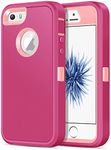 Jelanry for iPhone 5/ 5S/ SE 1st Generation (2016) Case Heavy Duty Rugged Shockproof Dual Layer Armor Protective Shell Sports Anti-Scratches Non-Slip Bumper Hybrid Back Cover Phone Cases, Rose/Pink