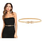 WERFORU Women Skinny Gold Belt Metal Belt For Dress Elastic Thin Waist Belt Stretch Cinch Belt Gold