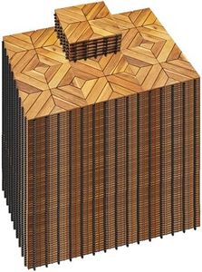 PrimeZone 432 PCS Solid Acacia Wood Interlocking Patio Deck Tiles - 12" x 12" Indoor Outdoor Waterproof Flooring Tiles for Balcony, Backyard & Poolside, All Weather Use, Natural Wood, Square