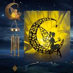 Kyoryuger Solar Wind Chimes Outdoor Decor Fairy Moon Figurine Solar Lights with Star & Butterfly Gifts for Women Mom Grandma Wife Gardening Gift Fairy Ornament for Garden Patio Yard