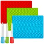 SENHAI Gummy Worm Silicone Molds with 3 Droppers, 3 Pack Molds Ice Cube Trays for Jelly Chocolate Soap Cake Wax, Available in Oven Fridge Microwave Oven Freezer