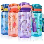 SENBSLAN Kids Water Bottles With Straw,600ml Toddler Drinks Bottle for School,Leakproof Children's Bottle BPA free Tritan Sport Bottle for Girls Boys (Purple-Unicorn)