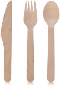 Vdomus Disposable Bamboo Cutlery Set - Wooden Cutlery Set, Disposable Spoon, Fork, Knife - Carbonized, Heavy-Duty Biodegradable Utensils - Disposable Cutlery for Large Parties and Events - 600 pcs