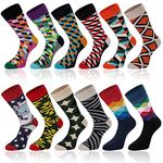 Empino Men's Funny Dress Socks – Colorful Funky Patterned Socks – Novelty Casual Cotton Crew Socks (Geometric Pattern - 12 Pairs)