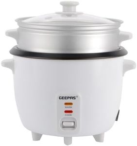 Geepas 450W Rice Cooker & Steamer with Keep Warm Function, 1L | Automatic Cooking, Non-Stick Inner Pot | Make Rice & Steam Healthy Vegetables | Includes Measuring Cup, Spatula & Detachable Power Cord