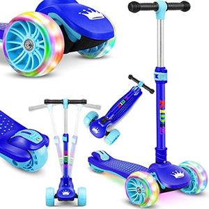 KIDIZ® Scooter Kids Scooter X-Pro2, Patinete de Tres Ruedas con PU LED, Ruedas Luminosas, Patinete de Pedales para niños niñas 3-12 años, Plegable, Regulable en Altura, Azul