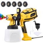 Paint Sprayer for Walls and Ceilings, 700W Paint Spray Gun with 1400ml Container & LED Light, HVLP Electric Paint Sprayers with 5 Nozzles and 3 Patterns for Fences, Sheds, Walls, Furniture, Yellow