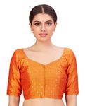 Studio Shringaar Women's Polyester Elbow Length Sleeves Banarasi Saree Blouse(Orange, 44)