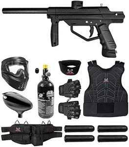 Maddog JT Stealth Basic Paintball Gun Marker and Accessory Starter Package [HPA] | Protective Kit - Marker, 48ci/3000psi Compressed Air Tank, Mask, Hopper, Pods, Harness & Protective Gear