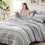 Bedsure California King Comforter Set Size 7 Pieces, Gray White Striped Cali King Bed Set All Season Bedding Sets, Bed in a Bag with Comforter, Sheets, Pillowcases & Shams