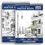 Solo A5 Mix Media Sketchbook- Pack of 2, Natural Shade Spiral-Bound Professional-Grade Premium Acid-Free, 140 GSM Drawing Book for Art Marker, Watercolor & Acrylic (Portrait, 14.8 x 21cm)