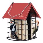 Kingsyard Double Suet Bird Feeder with Weatherproof Roof & Perch, All Metal, Suet Cakes Cage Bird Feeder for Outdoors Hanging, Easy to Clean & Refill, Red