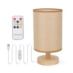 OWill Bedside Lamps,USB Dimmable Table Lamp with Flaxen Fabric Shade for Wood Base for Bedroom Living Room,Office,Guest Room,Dorm