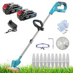 WAKKAPEINT Cordless Grass Trimmer Compatible with Makita 18V Battery, Garden Trimmer with Telescopic Aluminium Handle, Electric Weed Eater Grass cutter for Lawn Garden Pruning(TWO BATTERIES)