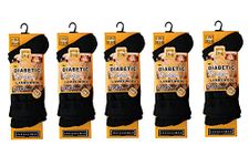 Men's Diabetic Merino Wool Merino Wool Thermal Heated Extra Warm Socks 2.4TOG (-25°C resistant) - UK Size 6-11 - Hiking, Walking, Athletic, Outdoor Socks Winter Socks (Pack of 5 (Plain Black))