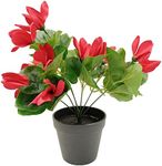 EZY Hedge and Plants 1.31ft Potted Fake Red Cyclamen Plastic Sowbread Flowers in Black Pot Artificial Plant for Home Office Shop Cafe Indoor Patio Decor, 40cm – Red/Green