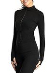 Abtel Women's Running Jacket Long Sleeve Sports Gym Tops Full Zip Yoga Tops Slim Fit Quick Dry Athletic Workout Jackets S Black