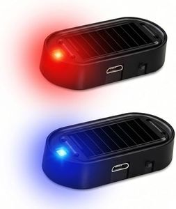 ANKIA 2PCS Solar Power Fake Car Alarm LED Light, Simulated Dummy Warning Anti-Theft LED Flashing Security Light, Car Alarm System Lamp with USB Port, Blue & Red Light (Black)