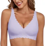 Xcutting Deep V Bras for Women No Underwire Scalloped Bras for Women No Underwire Seamless Bralettes for Women with Support Adjustable T Shirt Bras with Extender (Light Purple,Small)