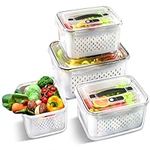 Ribech Fresh Food Storage Containers with Lids Airtight, 4 Pack Fridge Containers Organizers with Removable Colander For Fruit Salad Vegetables, Leakproof Kitchen Organisers White